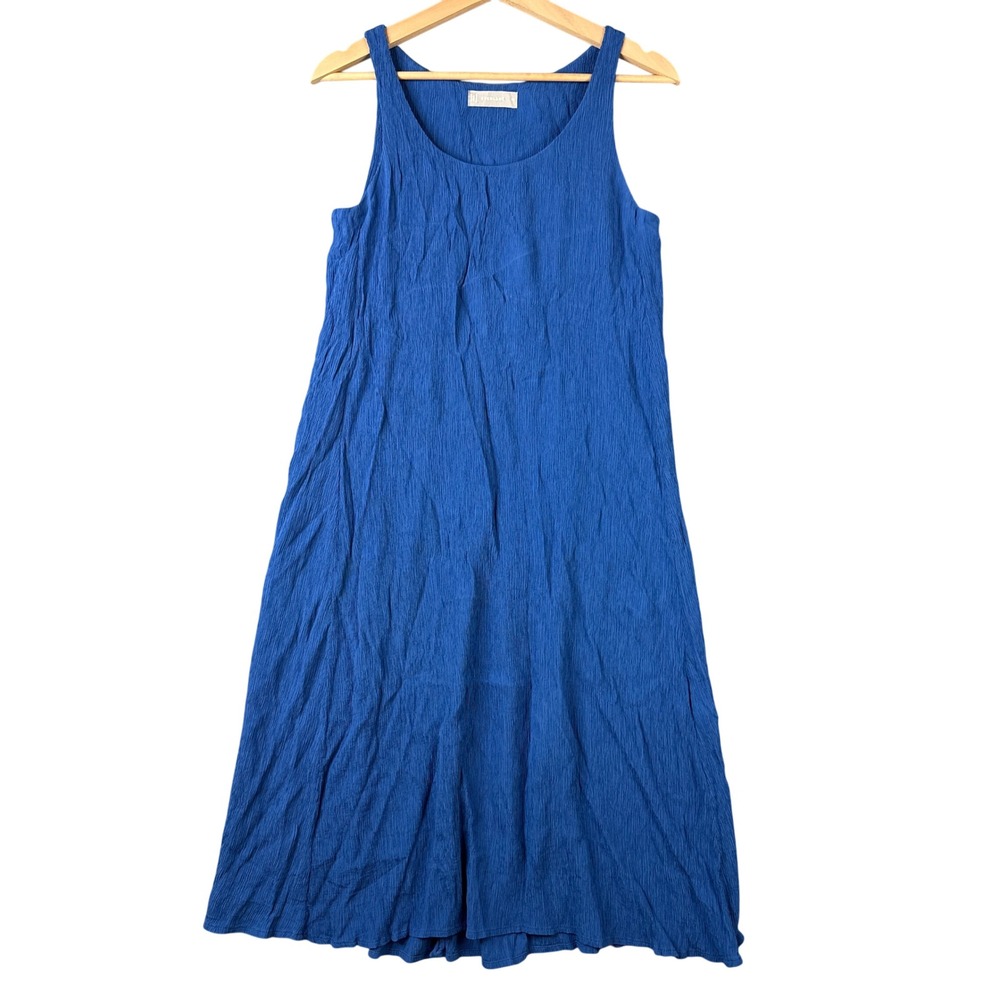 Everlane The Naia Cotton Tank Midi Dress Blue Crinkle Plisse Sleeveless XS